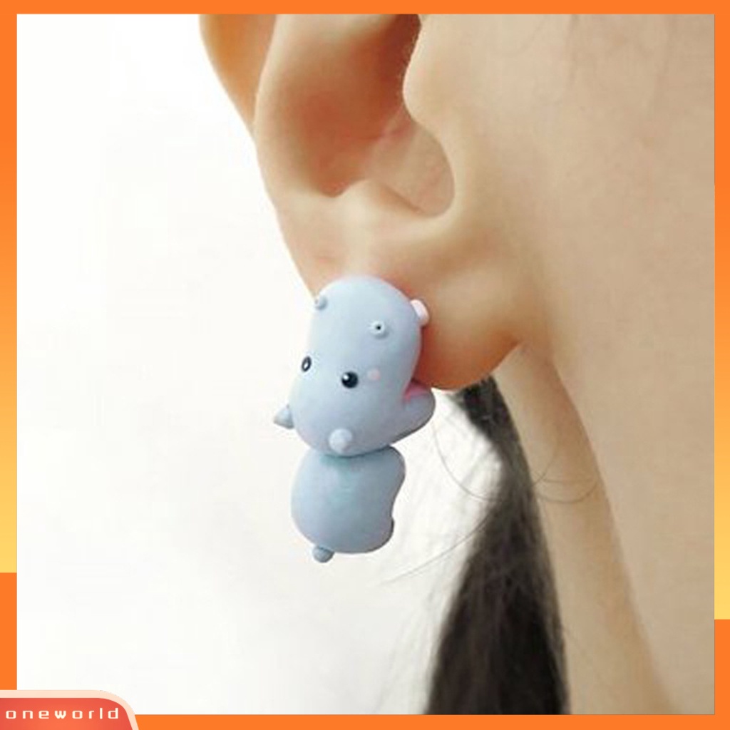 [WOD] 3d Bentuk Hewan Wanita Anting Gigit Postur Tubuh Paduan Kartun Menggemaskan Stud Earrings Perhiasan Aksesori