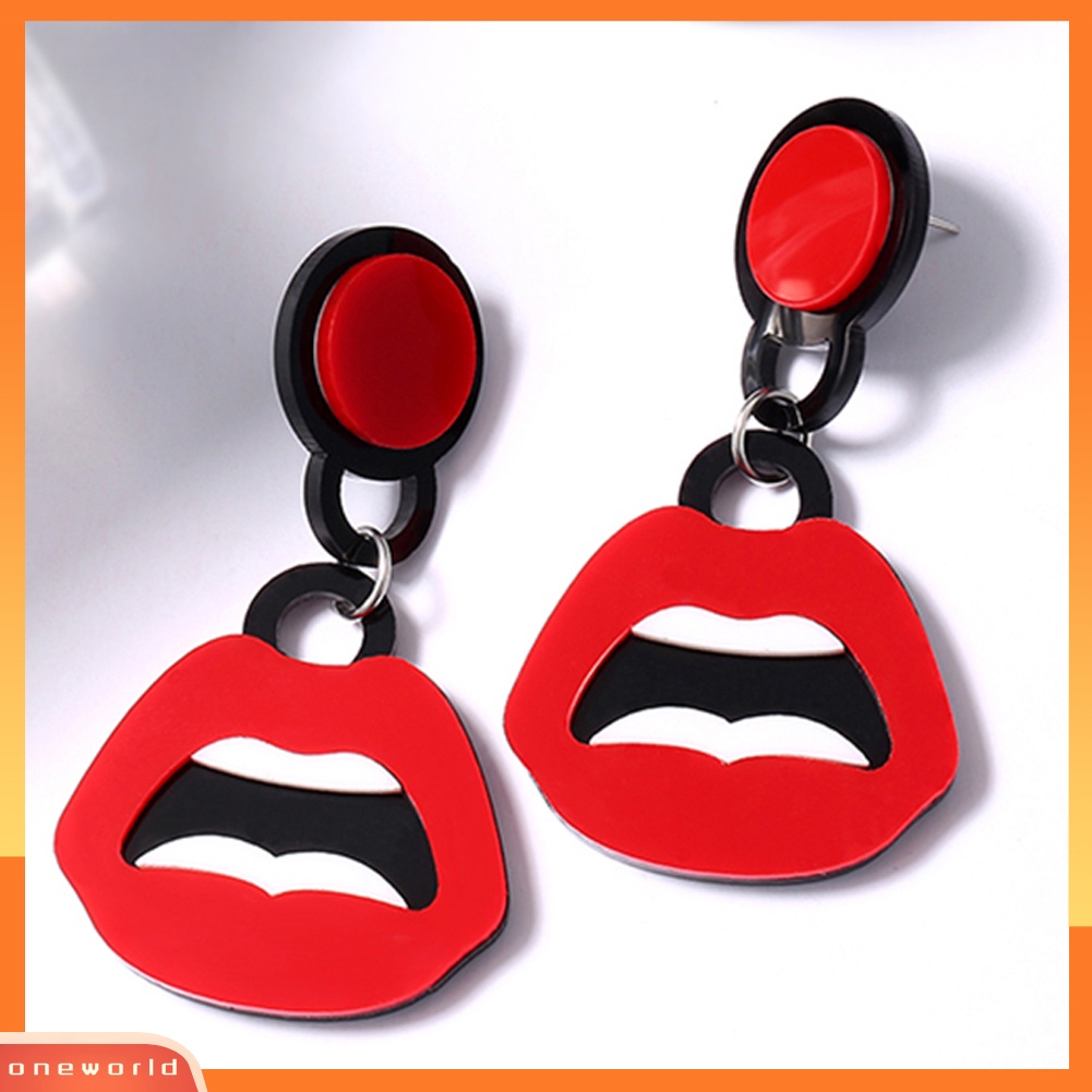 [WOD] Fashion Wanita Hip Hop Punk Akrilik Bibir Merah Klub Malam Statement Hook Earrings