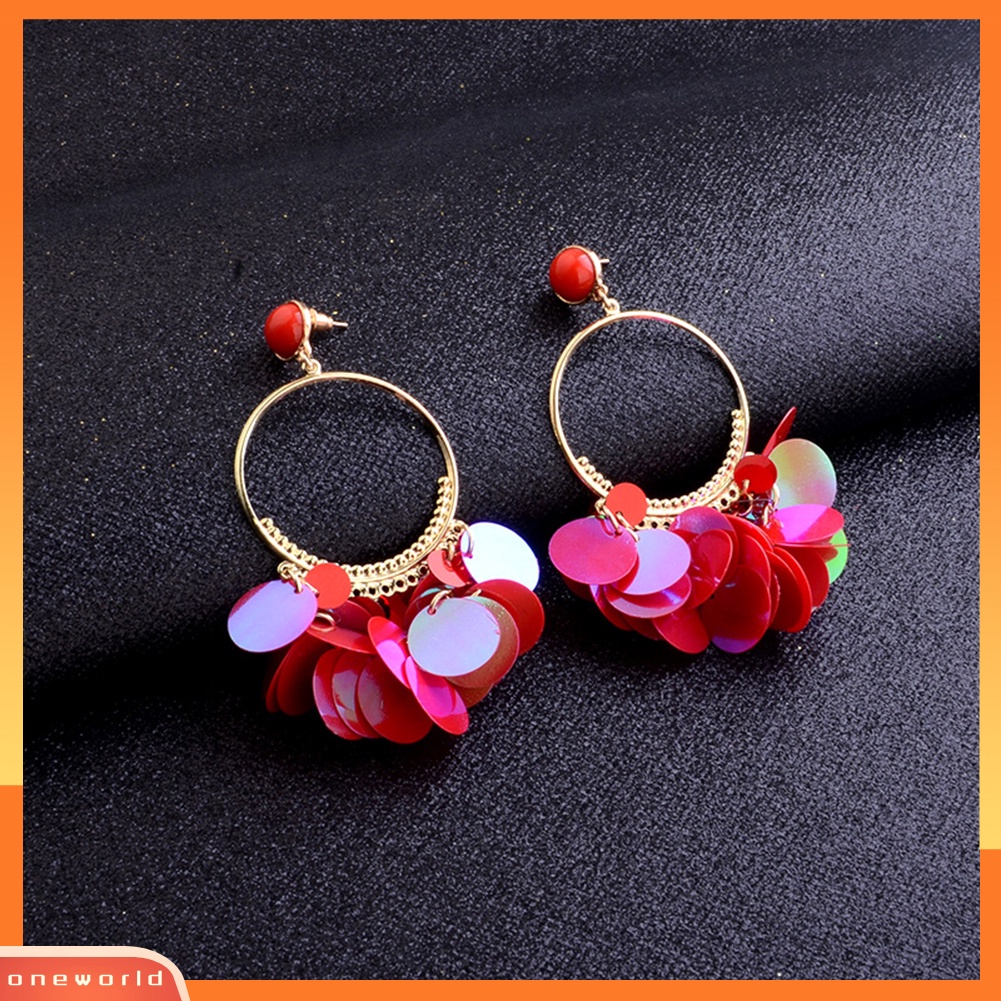 [WOD] Bohemian Wanita Paillette Cluster Jumbai Hoop Menjuntai Stud Earrings Club Jewelry