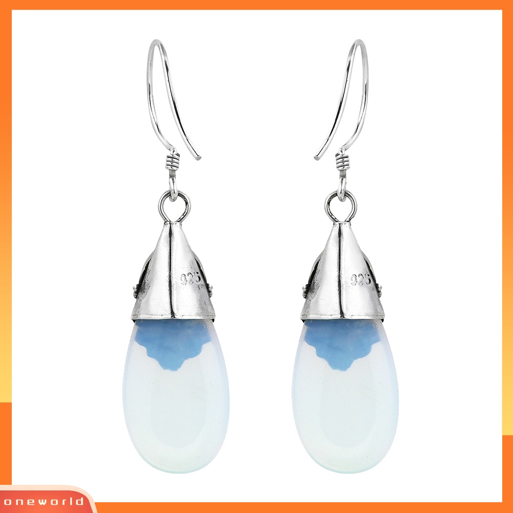 [WOD] Wanita Fashion Teardrop Drop Menjuntai Kait Anting Perhiasan Pesta Moonstone Imitasi