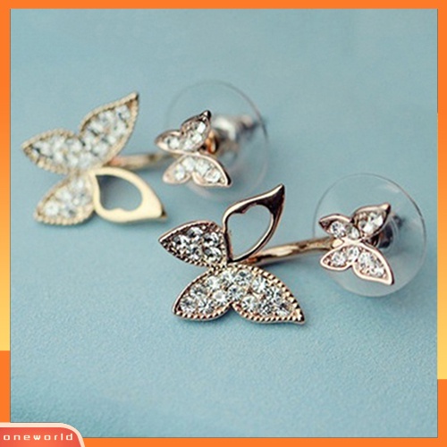 [WOD] Manis Indah Wanita Gadis Berlian Imitasi Kupu-Kupu Telinga Jaket Stud Earrings Perhiasan