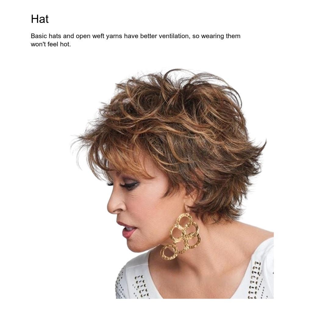 Wig Rambut Pendek Portable Hairpieces Potongan Rambut Palsu Ringan Wanita Wig Dengan Topi Hair Extension Party Cosplay