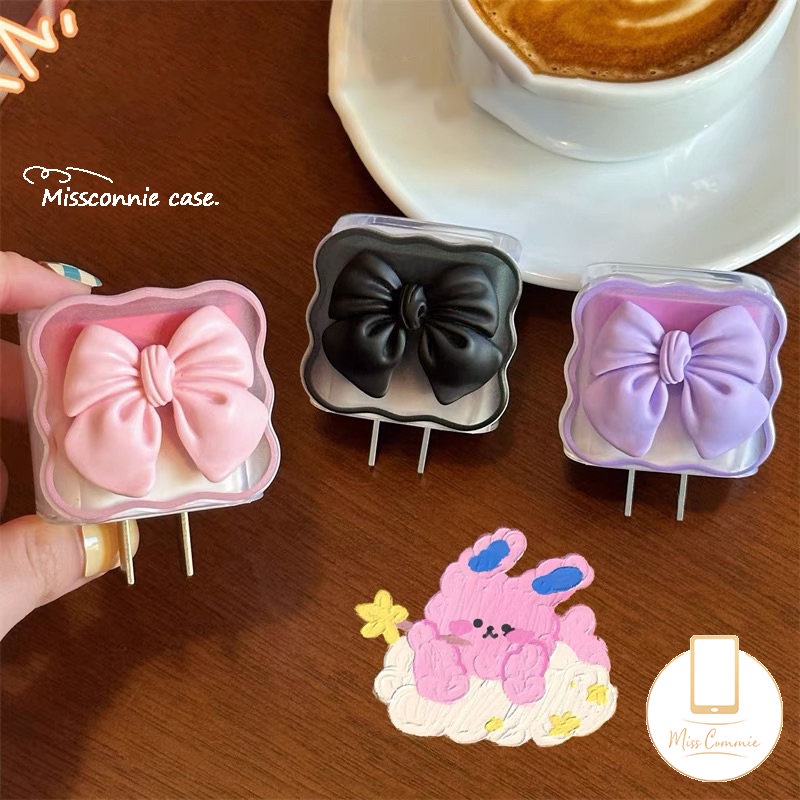 Kartun 3D Ikatan Simpul Gradien Macaron Warna Permen Bergelombang Pinggiran Charger Pelindung Set Kompatibel Untuk Apple 18/20W Adaptor Charger Dengan Penutup Pelindung Gigitan Kabel