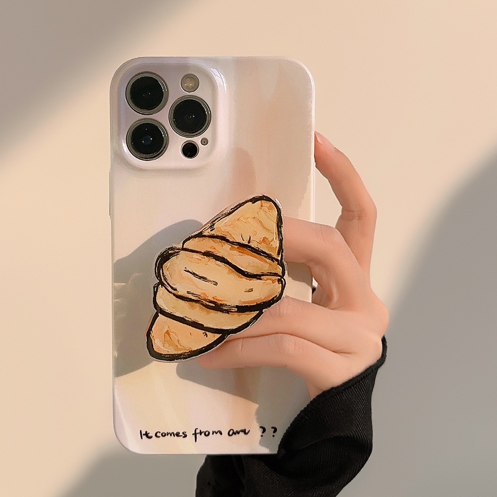 Ins Jin Mingyan Hard Shell Film Fotografi Case Dengan Croissants Holder Untuk Iphone SE2020 7/8 Plus 14xxxr XM 11 12 13 PRO MAX Casing Cover Pelindung AT0335