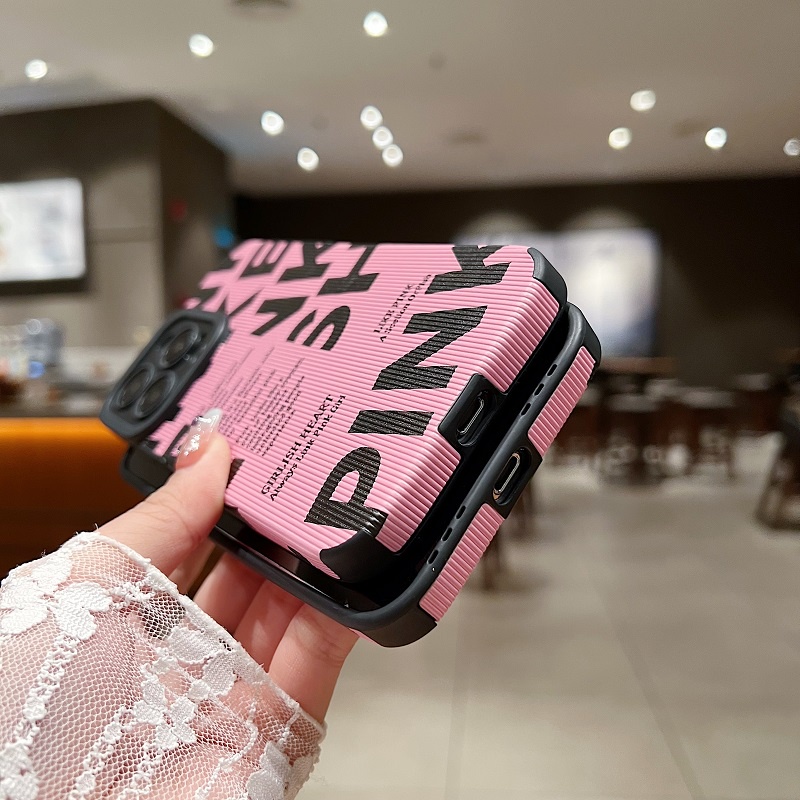 IPHONE Untuk Iphone14 13 12 11 Pro Max X XR XS Max7 8 Plus PINK Tekstur Vertikal Kulit Pelindung Soft case