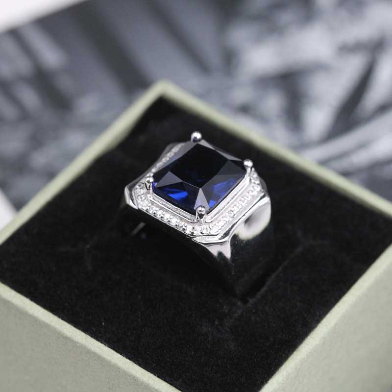 Safir Berlian Kristal Perak Baja Titanium Pria Punk Fashion Perhiasan Pesta Punk Hip Hop Jari Rings