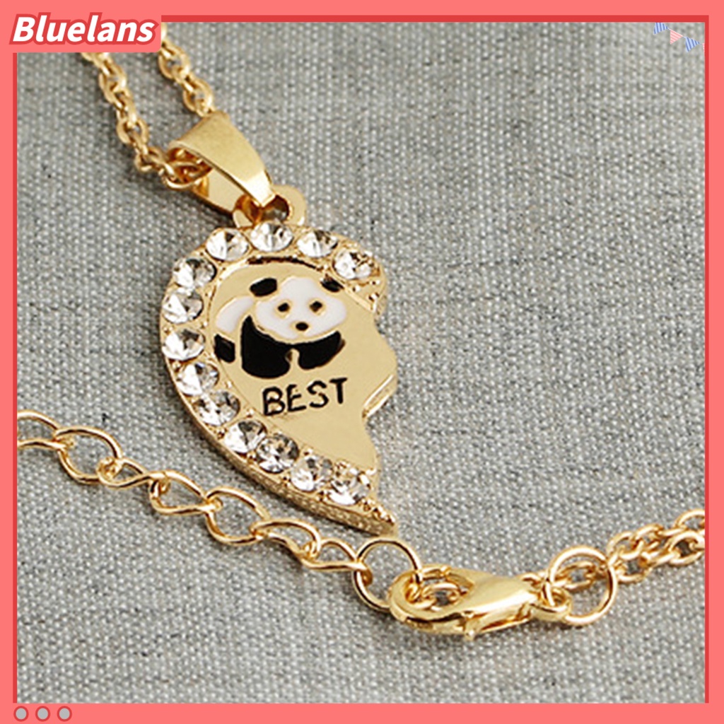 [BLS] 2 Pcs Bersinar Hias Berlian Imitasi Persahabatan Kalung Hadiah Sahabat Panda Hati Liontin Kalung Perhiasan Aksesori