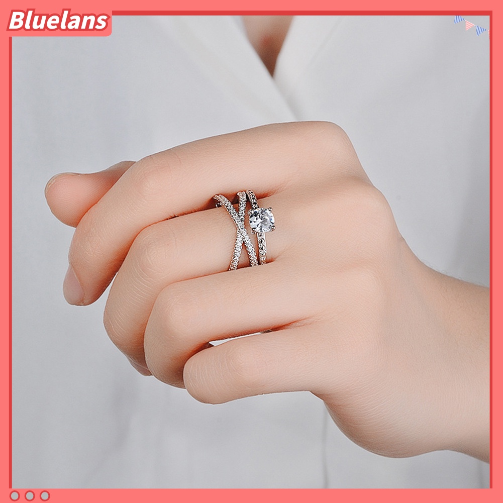 [BLS] Glamour Woman Faux Gemstone Pengantin Pernikahan Pertunangan Cross Cincin Jari Perhiasan