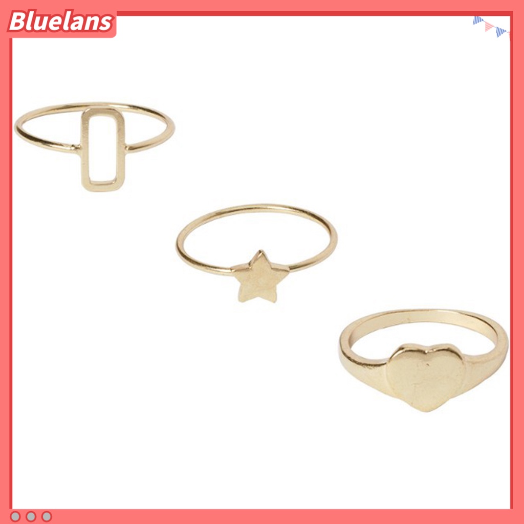 [BLS] 8 Pcs Cincin Jari Bintang Berujung Lima Berlian Imitasi Perhiasan Electroplating Geometris Cincin Hadiah Ulang Tahun