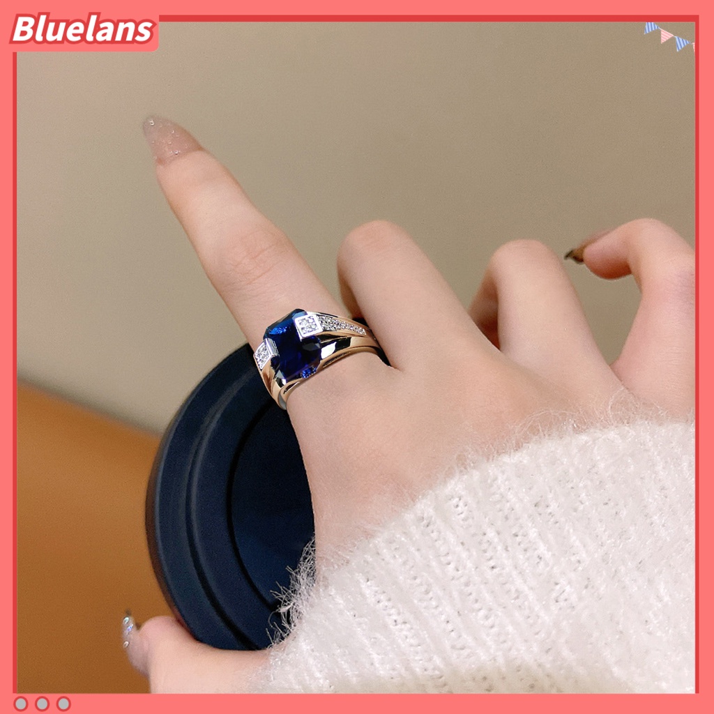 [BLS] Wanita Cincin Tidak Luntur Semua Pertandingan Indah Pakaian Sehari-Hari Bertatahkan Zirkon Biru Permata Imitasi Mengkilap Tinggi Lady Ring Fashion Perhiasan
