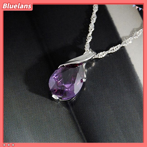 [BLS] Kalung Choker Rantai Liontin Teardrop Zirkon Ungu Wanita Hadiah Perhiasan Mulia