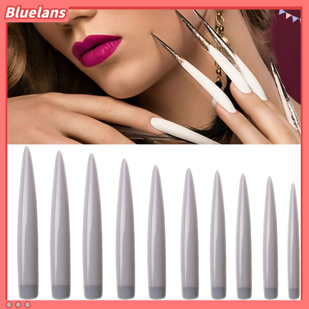 [BLM] 10pcs /Set Tip Kuku Super Panjang Bentuk V Ultra Tipis Jari Manicure DIY Tips Untuk Salon
