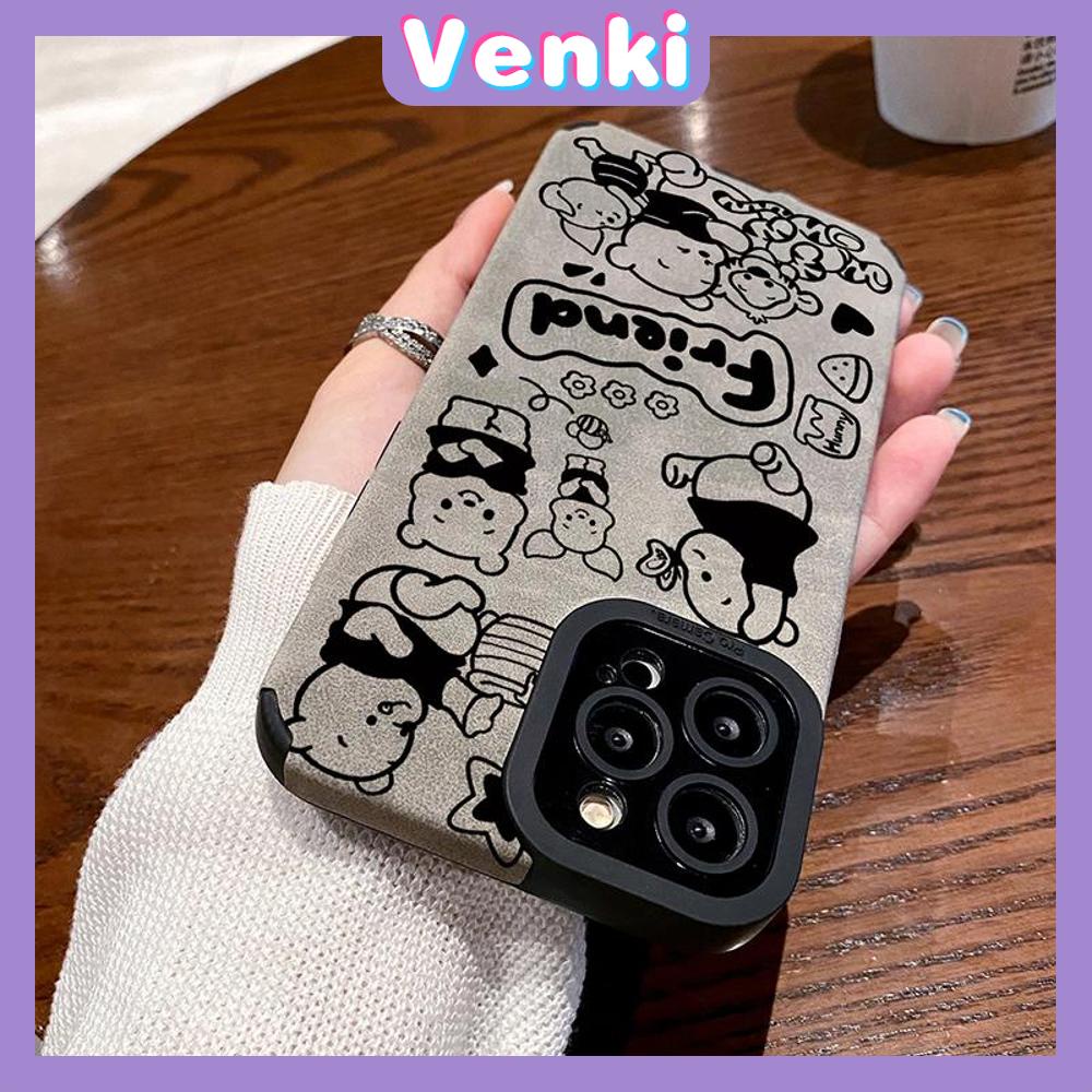 VENKI - Untuk iPhone 11 Case Leather Pupil Suede Case Soft Shockproof Airbag Case Pelindung Kamera Karakter Kartun Lucu Kompatibel dengan iPhone 14 13 Pro max 12 xr xs 7Plus 8Plus