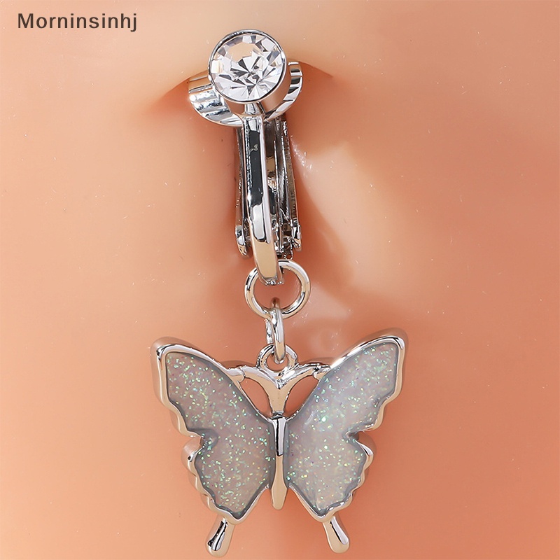 Mornin Faux Fake Belly Butterfly Kristal Perut Palsu Panjang Menjuntai Clip On Pusar Pusar Pusar Perhiasan Tubuh id