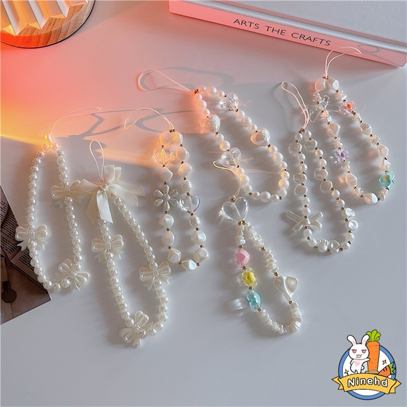 Fashion Korea Gaya Busur Manik-Manik Lanyard Aksesoris Ponsel Rantai Untuk Wanita Gadis Bohemia Mutiara Tali Ponsel Tali Anti-lost Lanyard Gantung Cord Perhiasan Pergelangan Tangan Tali