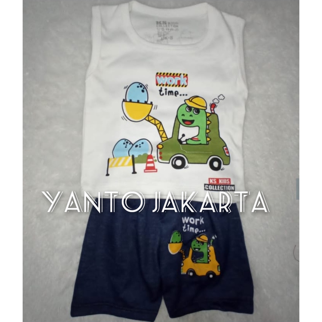 BAJU ANAK LAKI LAKI SETELAN OBLONG DINOSAURUS WORK TIME 1-2 TAHUN