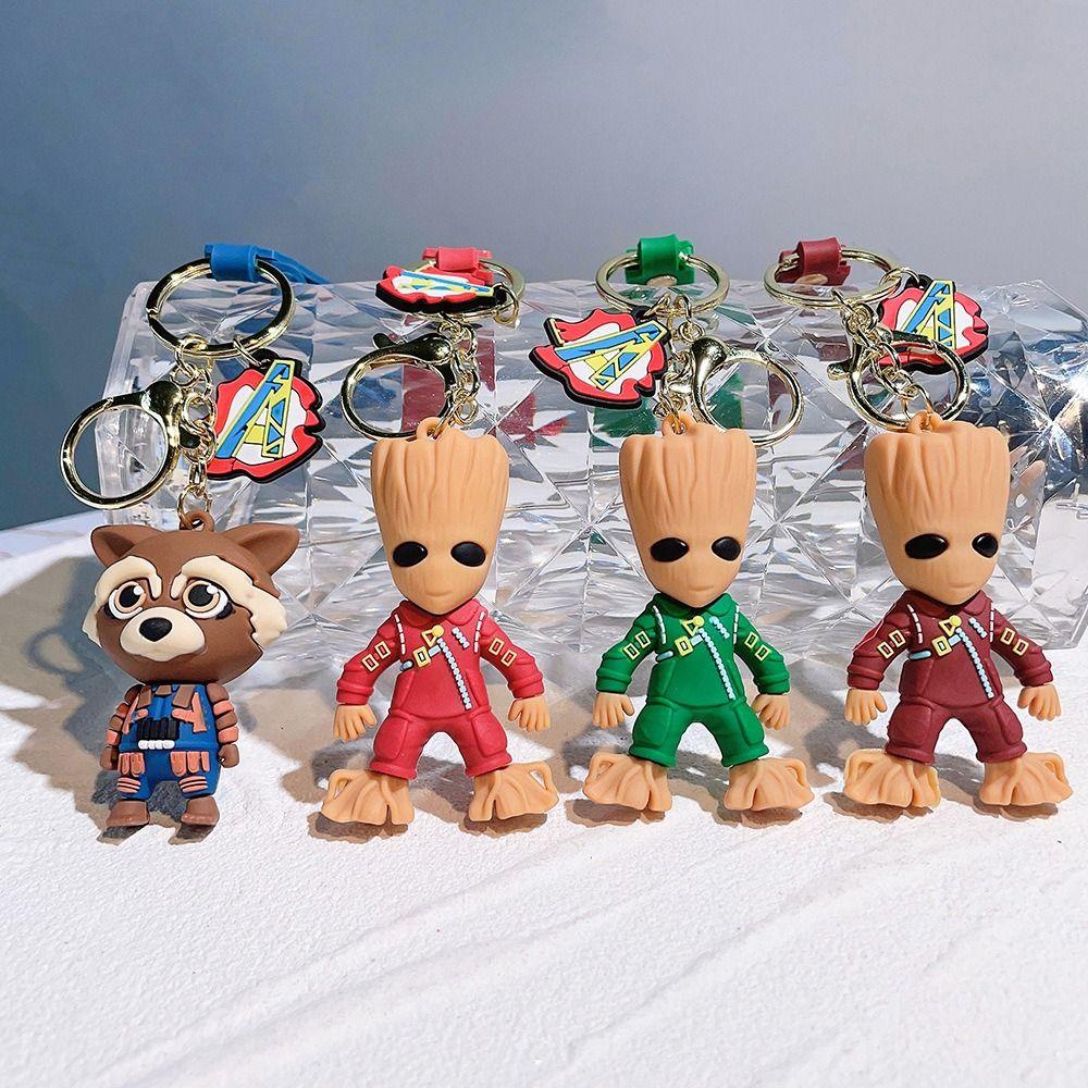 Lanfy Galaxy Guard Gantungan Kunci Lucu Kreatif Key Ring Tokoh Anime Groot Fun Decorative Soft Rubber Marvel Keyring