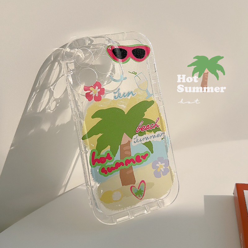 Sunglasses Coconut Tree Soft TPU Case iP iPhone 14 + Plus 11 12 13 Pro Max Girl Woman FTD Casing Apple