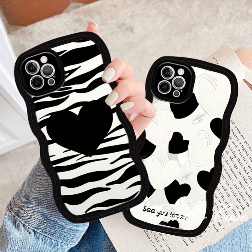 Untuk Samsung S23 S22 S21 S20 Plus S23 S22 S21 S20 Ultra S20 FE S21 FE Note 20Plus Note 20Ultra Wave Edge Black Heart Phone Case