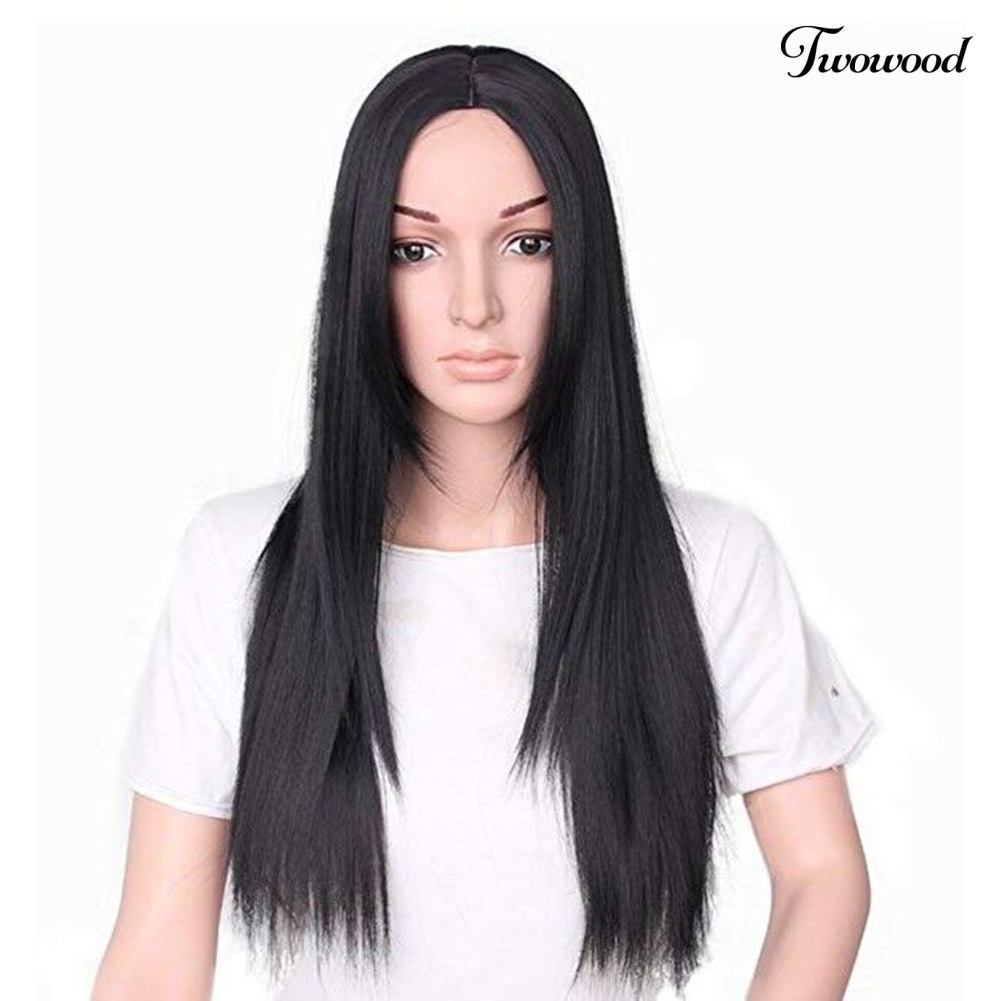 Twowood Fashion Wanita Warna Solid Belah Tengah Panjang Lurus Wig Cosplay Sopak