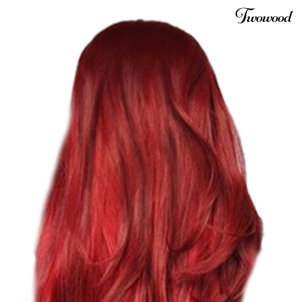 Twowood Serat Suhu Tinggi Anggur Merah Belah Tengah Panjang Keriting Wig Wanita Sopak