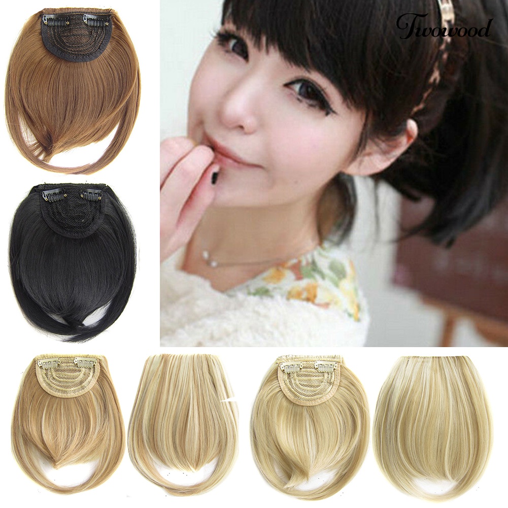 Twowood Gadis Clip-in Front Hair Extension Wig Lurus Sintetis Fringe Bang Sopak