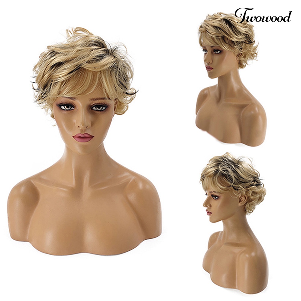 Twowood Fashion Wanita Pendek Keriting Rambut Wig Mawar Net Topi Kepala Pesta Ekstensi Sopak