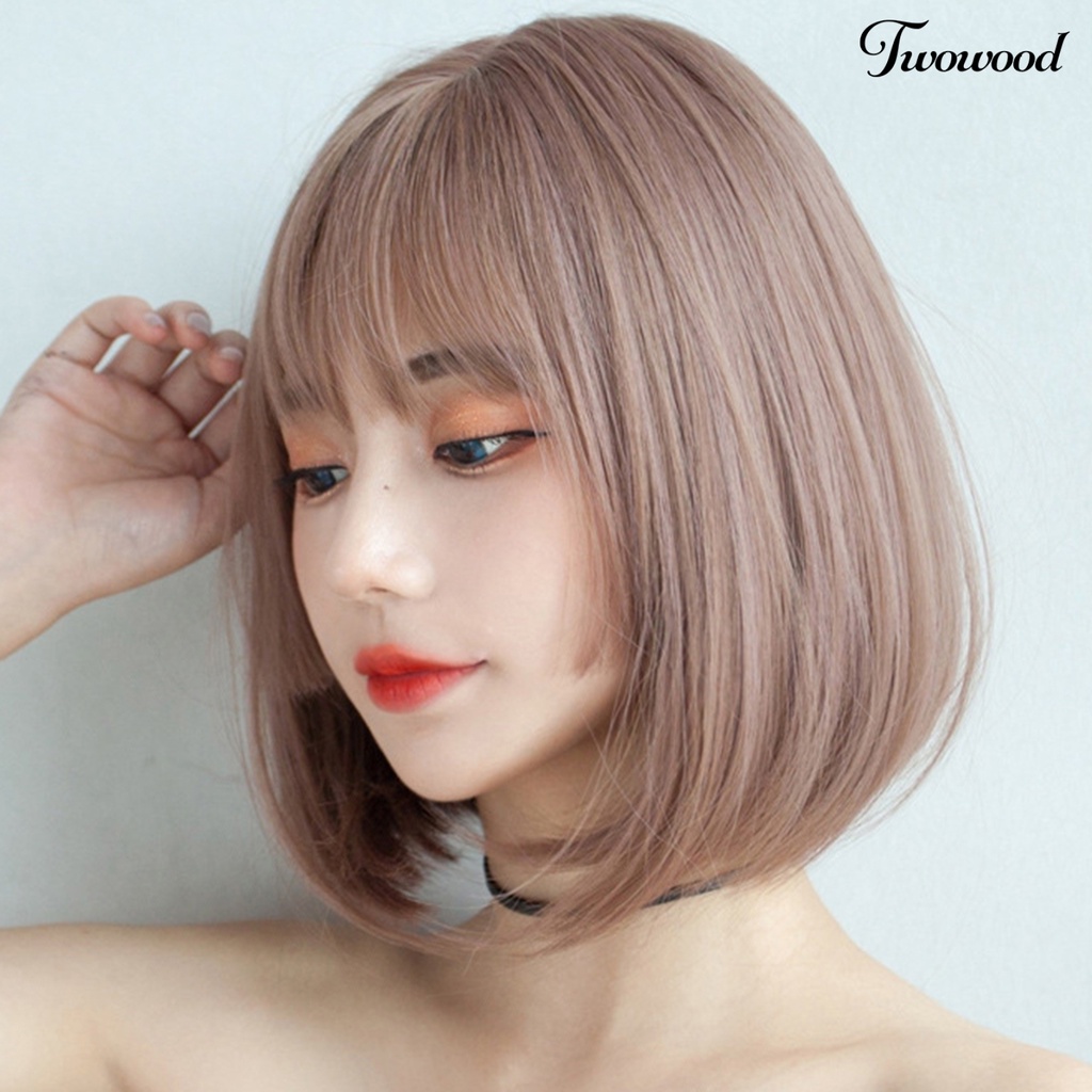 Twowood Women Wig No Perm Nyaman Dipakai Berbulu Halus Realistis Natural Pink Princess Cutting Wig Pendek Dengan Poni Udara Digunakan Wanita