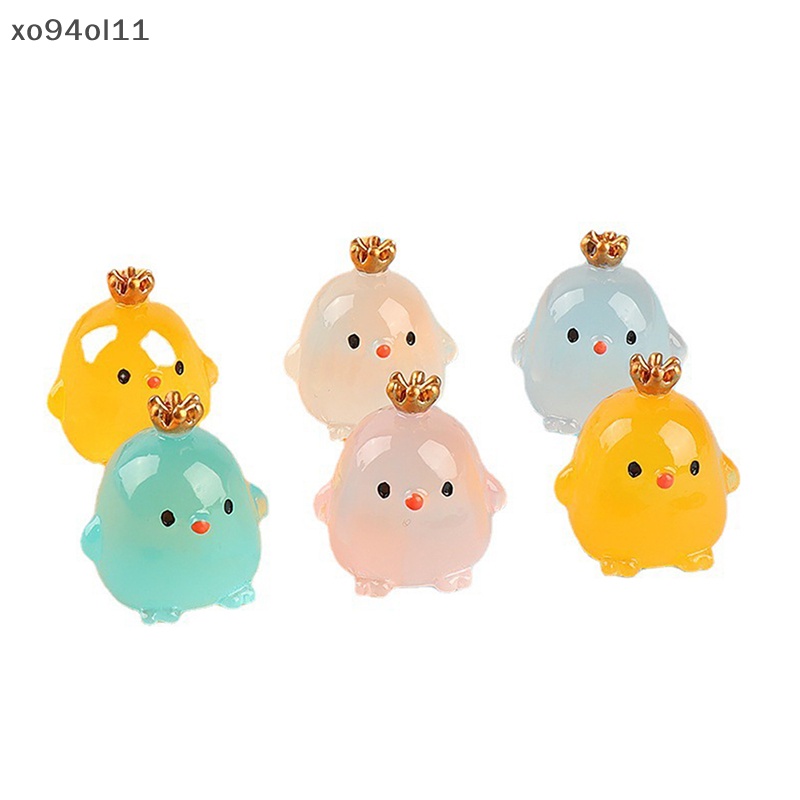 Xo 2Pcs Bercahaya Mahkota Chick Ornamen Mini Kartun Hewan Boneka Mikro Lanskap Dekorasi Rumah Boneka Miniatur Mainan OL