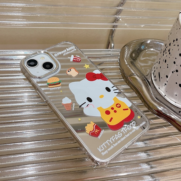 Pola Hello Kitty Cocok Untuk iPhone 14 Pro Max Casing Ponsel iPhone Permukaan Cermin Kamera Perlindungan Shockproof Kuat Kompatibel Dengan Iphone13 13pro 13prm iPhone 11 7Plus 8Plus Xr XS 12 Pro Max Casing Ponsel