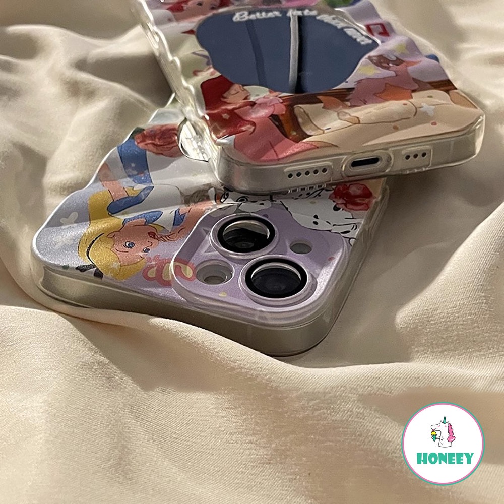 Ins Kartun Mermaid Princess Wave Pattern Phone Case Untuk iPhone 14 Pro 11 13 12 Pro Max Irregular Geometri Makeup Cermin Anti-Shock Penutup Belakang