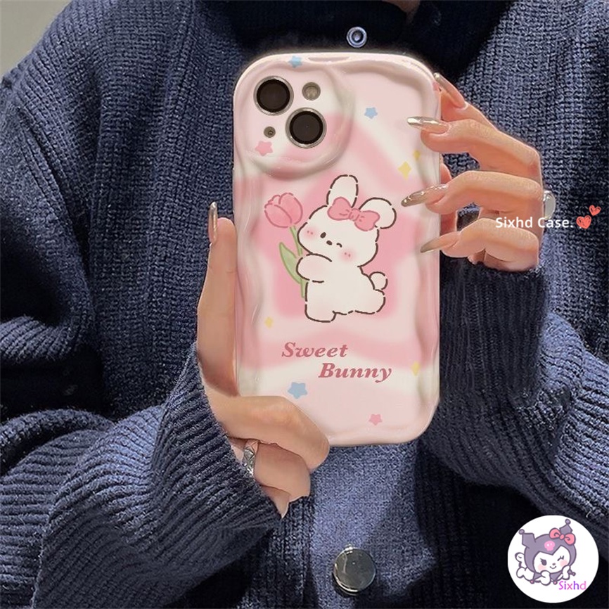 Samsung A14 A04e A12 A13 A24 A23 A22 A33 A50 A50s A30s A53 A54 A51 A52 A03s A02s A04 M12 M22 Kartun Bunga Kelinci Pasangan 3D Tepi Melengkung Gelombang Glossy Casing Ponsel Soft Cover