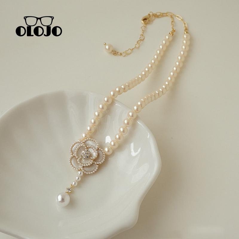 [Olojogrosircamellia Liontin Lucu Mutiara Liontin Kalung Wanita Temperamen Tulang Selangka Kalung