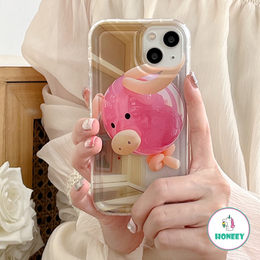 IPHONE Fashion Pink Piggy Balon Case Untuk Iphone11 14 Pro Max13 12 Pro Max XR XS 7 8plus Airbag Shockproof Lembut TPU Handphone Cover