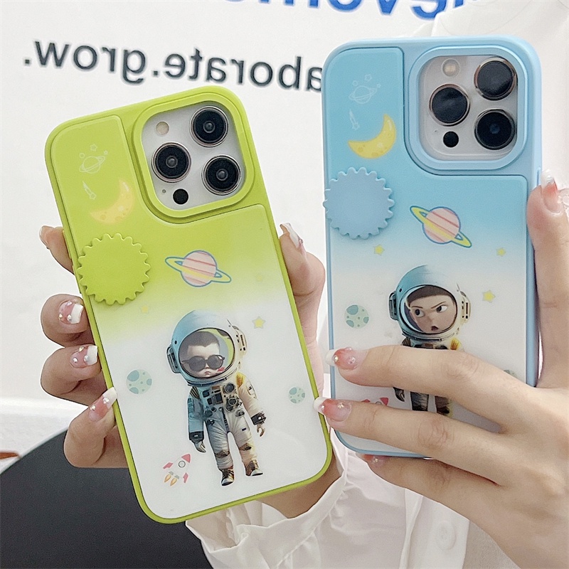 Casing Ponsel Astronot Berputar Mengubah Wajah Cocok Untuk IPhone 14 13 12 11 Pro Max 14Plus Kartun Mekanik Menyenangkan Mode Casing Pelindung