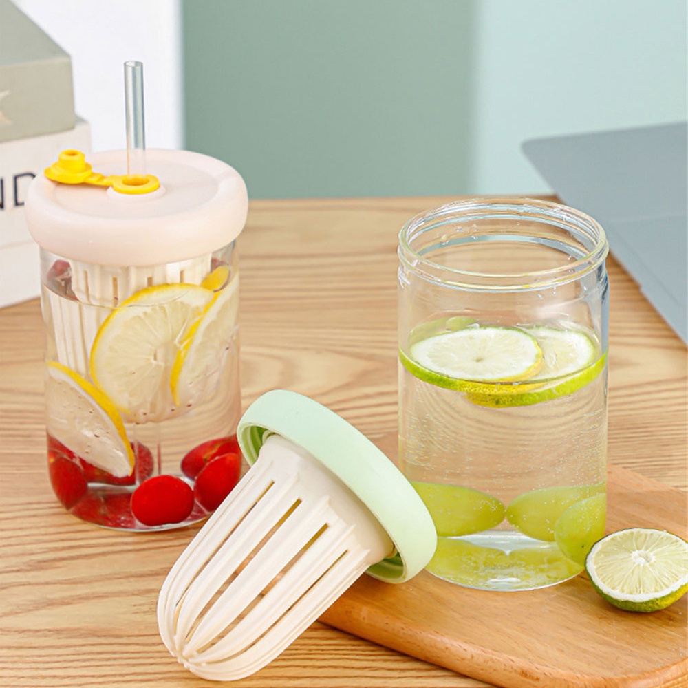 ღ 450Ml Portable Straw Cup Water Separation Glass Kapasitas Besar Anti Bocor Botol Tahan Lama Musim Panas Outdoor Water Separation Cup dengan Jerami