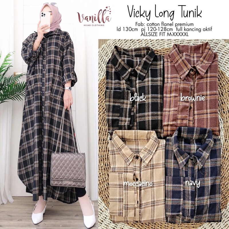 VICKY LONG TUNIK 2/3/4 ORI VANILLA | Cotton Flanel Premium