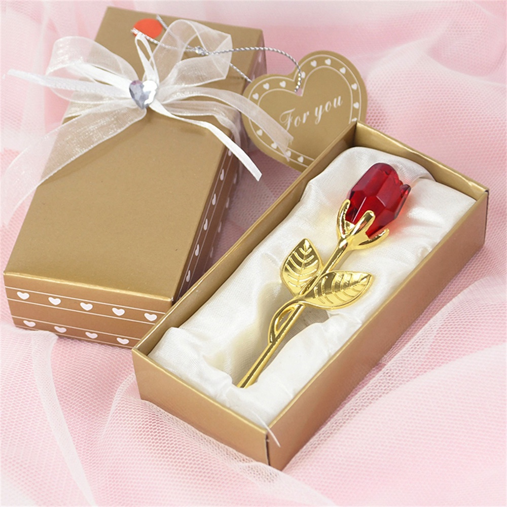 ღ Crystal Glass Rose Flower With Box Artificial Flower Mini Forever Red Gold Artificial Rose For Girlfriend Wedding Gift For Guest Mothers Day Gift