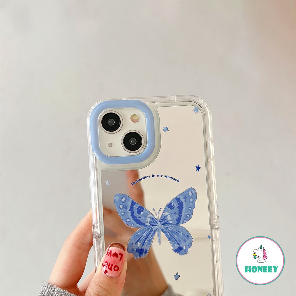 IPHONE Biru Kupu-Kupu Cermin Rias Invisible Stand Phone Case Untuk Iphone14 12 13 11 Pro Max14 12 Pro Bintang Kecil Shockproof Back Cover