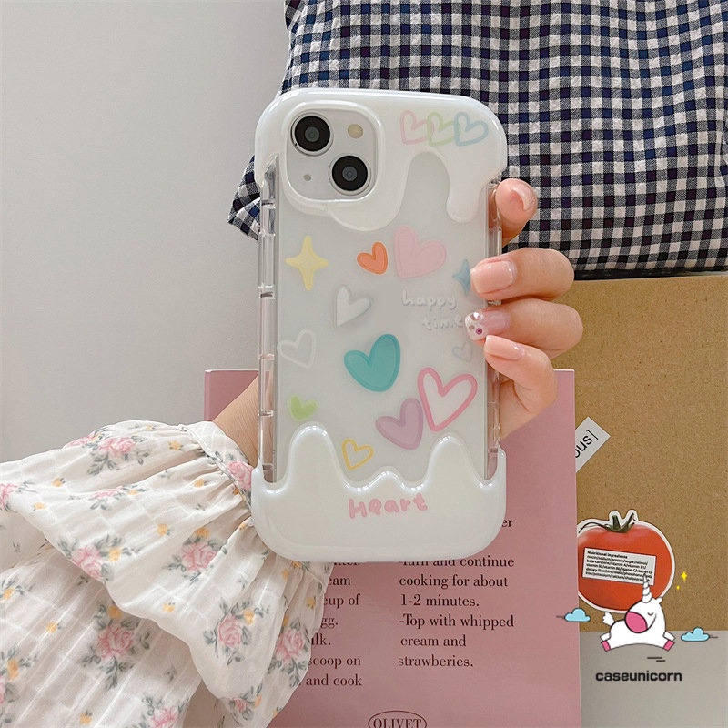 IPHONE Kartun Cinta Hati Doodle Case Kompatibel Untuk Iphone11 13 XR 12 14 Pro Max 7Plus X 7 8 Plus XS Max SE 2020lucu Piggy Toy Story Buzz Lightyear Tpu Lembut 3D Warna Ice Cream Cover