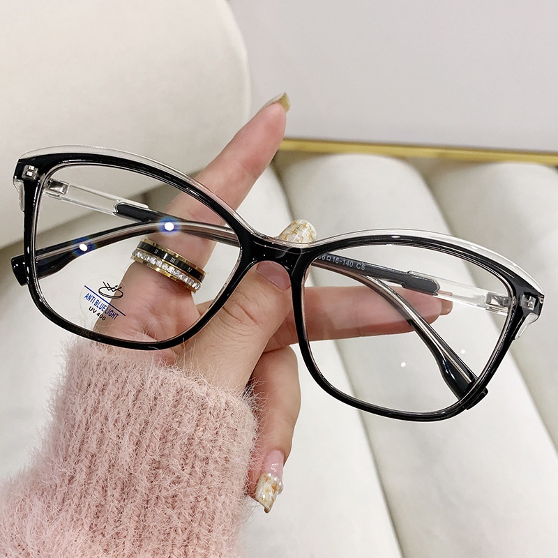 (YUZHU) Baru Fashion Cat Eye TR90 Kepribadian Kacamata Fashion Anti Cahaya Biru Eyeglasses Unisex