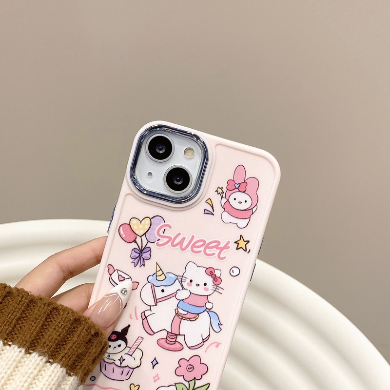 All New Metal Camera Skin Silicone Soft Case IPhone 11 12 13 14 Pro Max Women's Fashion Gift Cute Cartoon Pink Phone Case Hello Kitty Cat