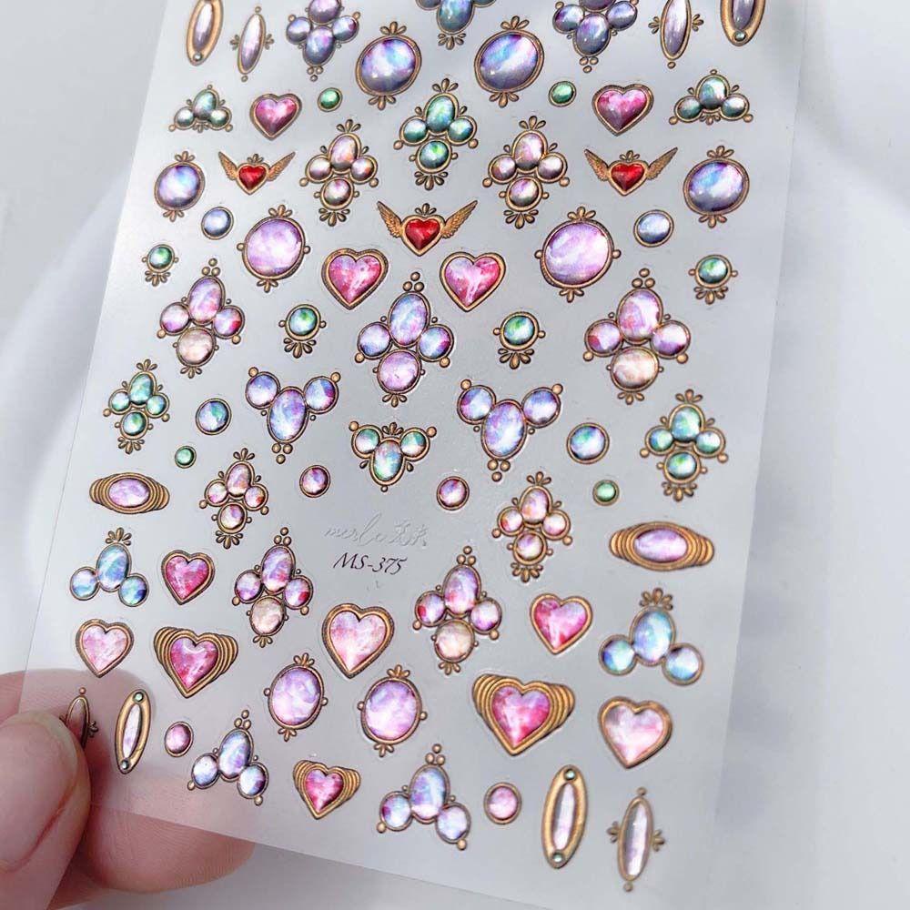 AUGUSTINA Agustina Stiker Kuku Warna-Warni Fashion Nail Art Motif Love Hati Bronzing Stiker Jelly Stiker Hiasan Kuku Untuk Wanita