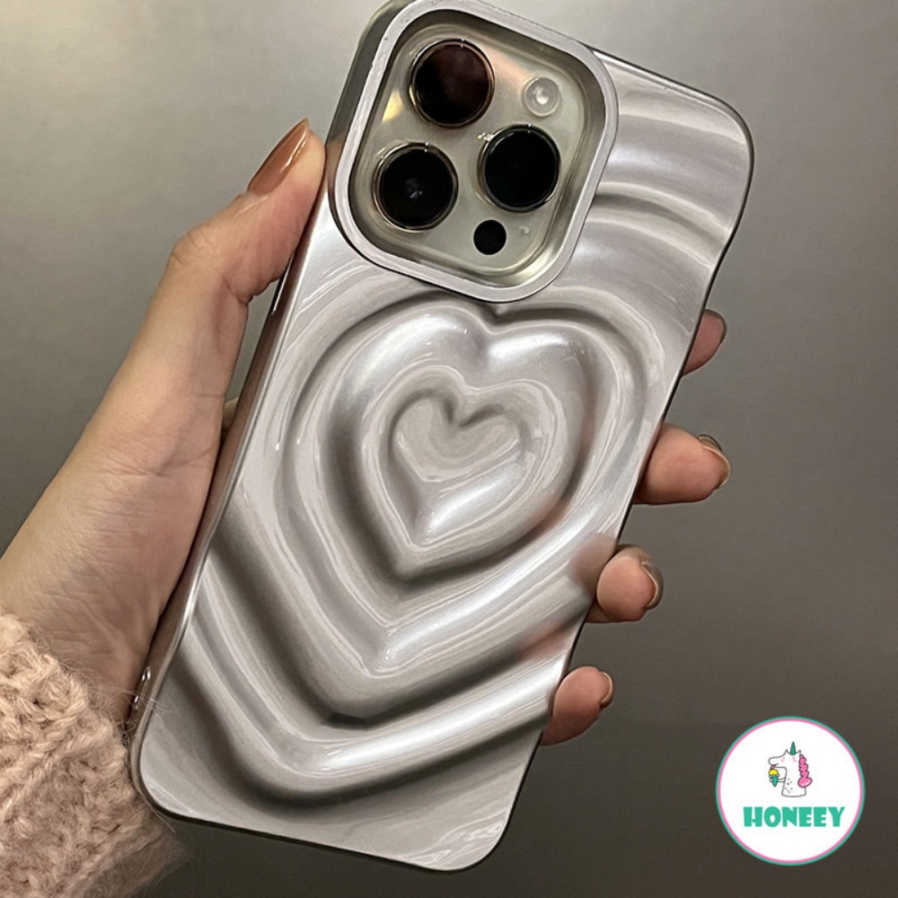 IPHONE Ins Silver 3D Love Heart Phone Case Untuk Iphone14 13 12 11 Pro Max Jepang Korea Gadis Lembut Silikon Bumper Penutup Pelindung