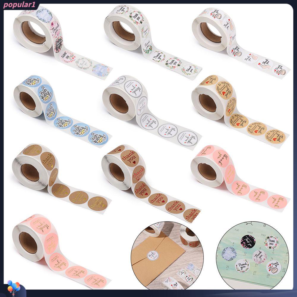 Populer 500Pcs/Roll Terima Kasih Wedding Decor Hadiah Kemasan DIY label Bulat Self Adhesive