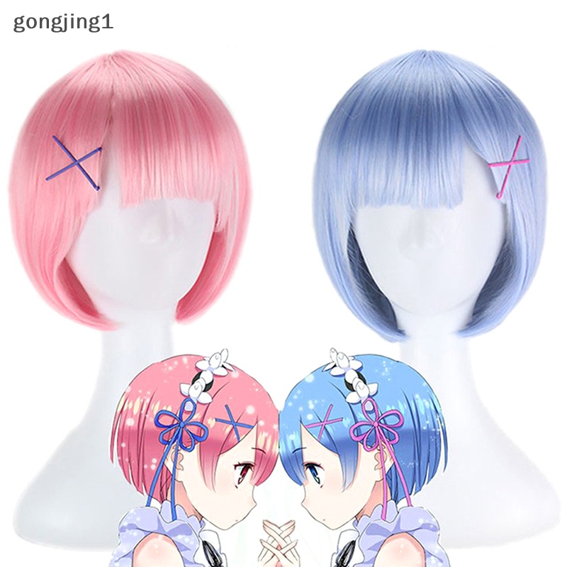 Ggg Life in a Different World Ram Rem Cosplay Wig Anime Cosplay Hiasan Kepala Props ID