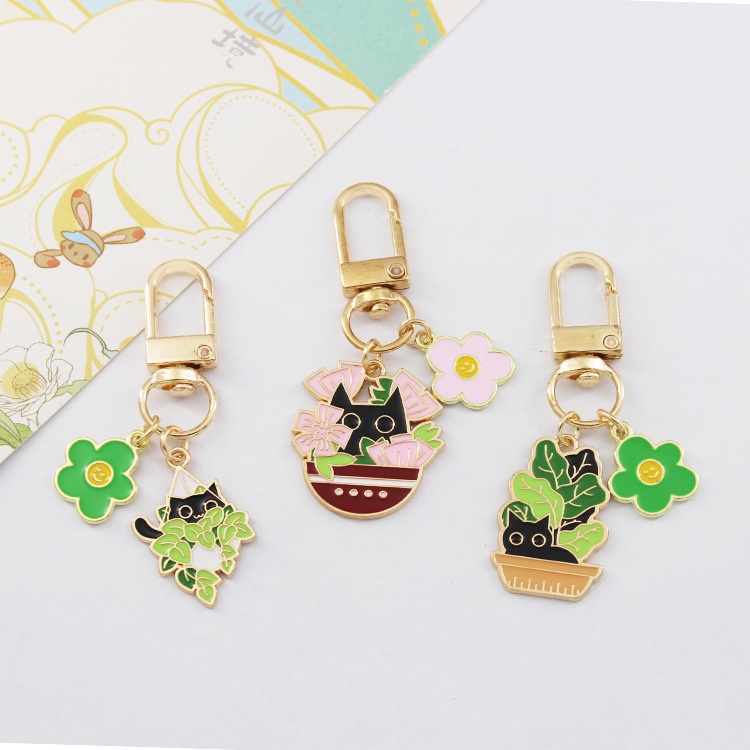 Cats In Plants Keychain Kucing Hitam Lucu Pot Tanaman Liontin Ransel Keychians Pesona Gantungan Kunci Mobil Pasangan Hadiah