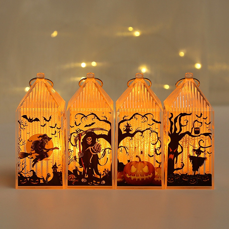 1 Pc Halloween Lampu Lilin LED Vintage Kastil Kelelawar Labu Gantung Lentera Api Lampu Malam Mengerikan Perlengkapan Dekorasi Pesta Rumah