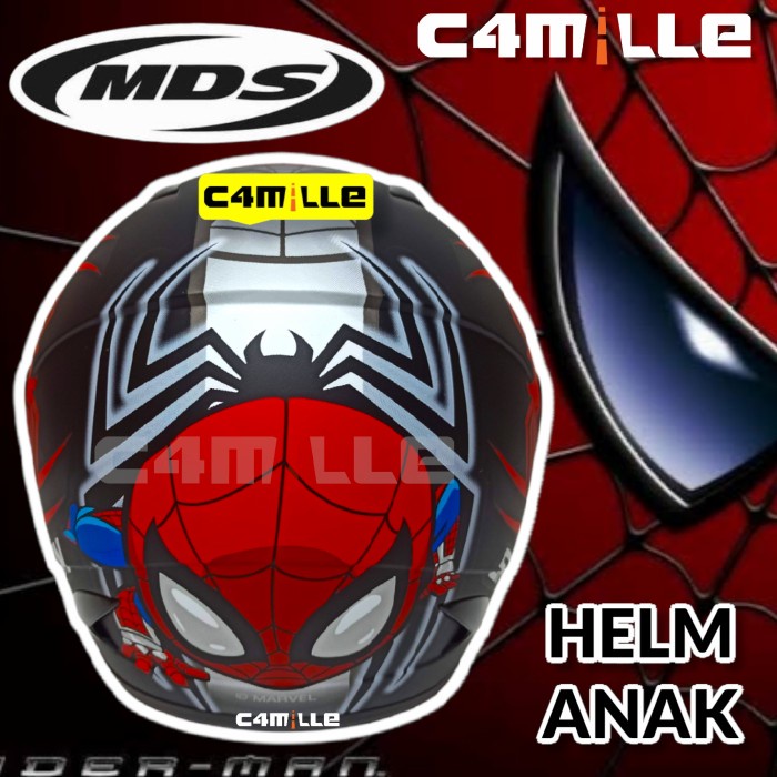 HELM MDS R3 JR SPIDERMAN 6 BLACK DOFF RED HALF FACE ANAK