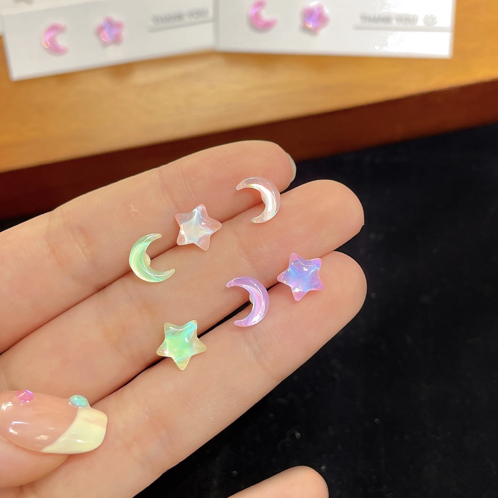 Anting Perak925 Jarum Bintang Bulan Girly Anting Manis Anting Mini